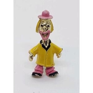 Vintage Clown Brooch Enamel figural Signed Celebrity NY 1950s 1960s Funny Creepy